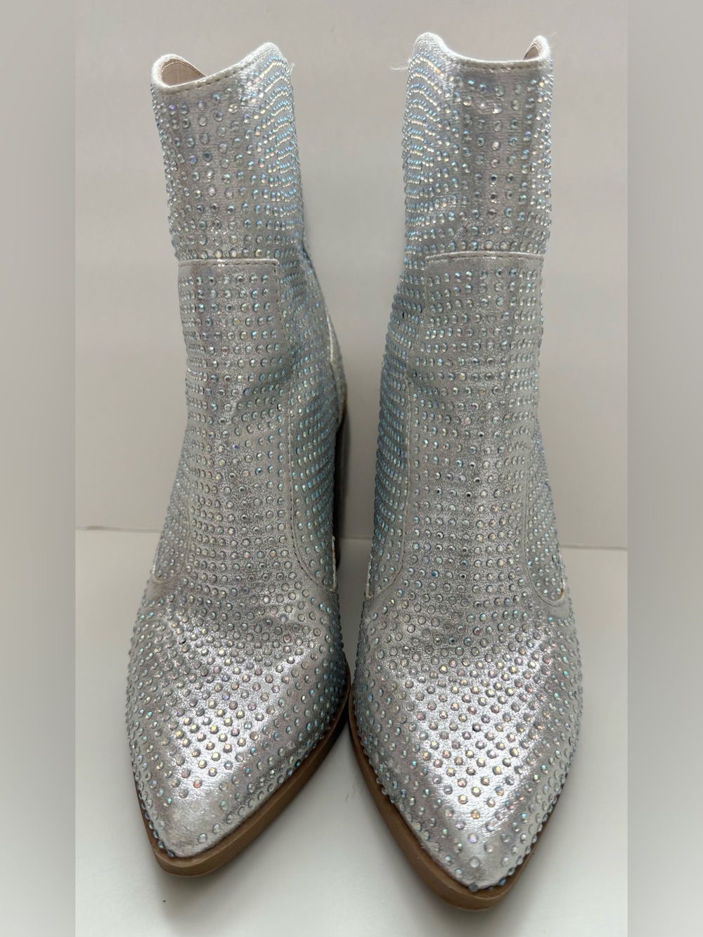 SHEIN Silver Crystal Embellished Western Booties - Women's Size 7.5 - Picture 2 of 14
